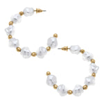 Athena Baroque Pearl & Ball Bead Hoop Earrings in Ivory