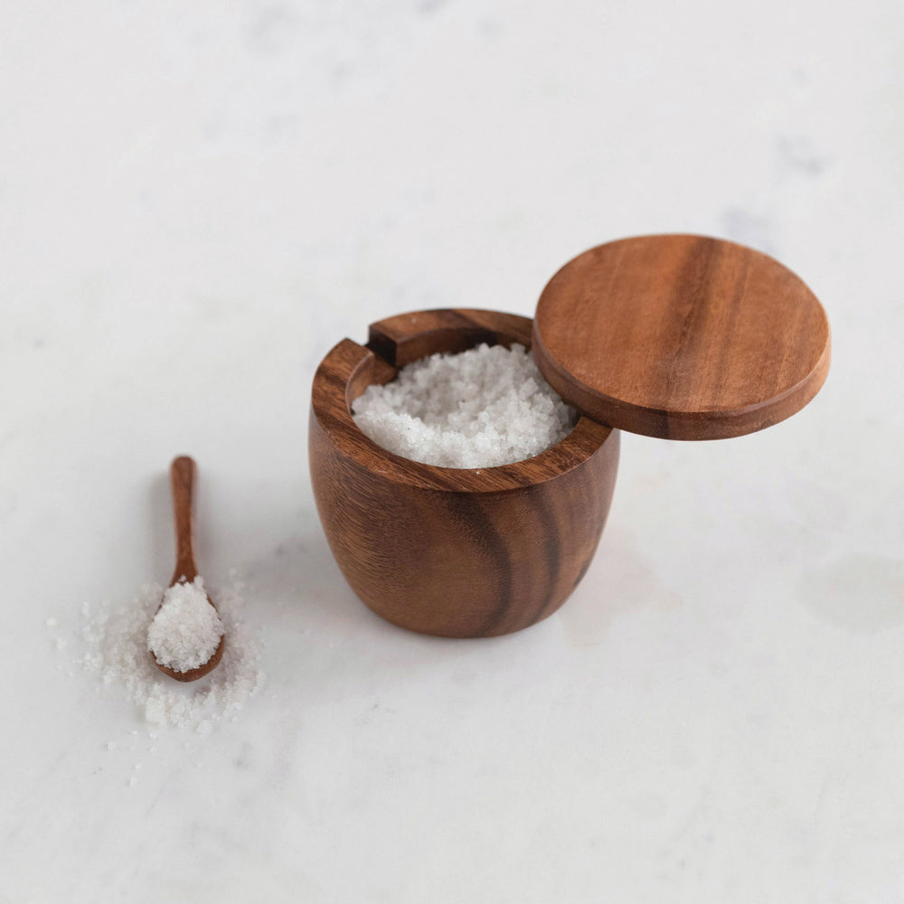 Acacia Wood Covered Jar with Spoon