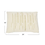 24" x 16" Woven Cotton Slub Lumbar Pillow w/ Gold Metallic Thread Embroidery, Polyester Fill