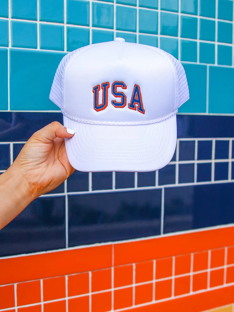 USA Embroidered - White Trucker Hat