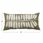 Cotton Lumbar Pillow w/ Leaf Embroidery