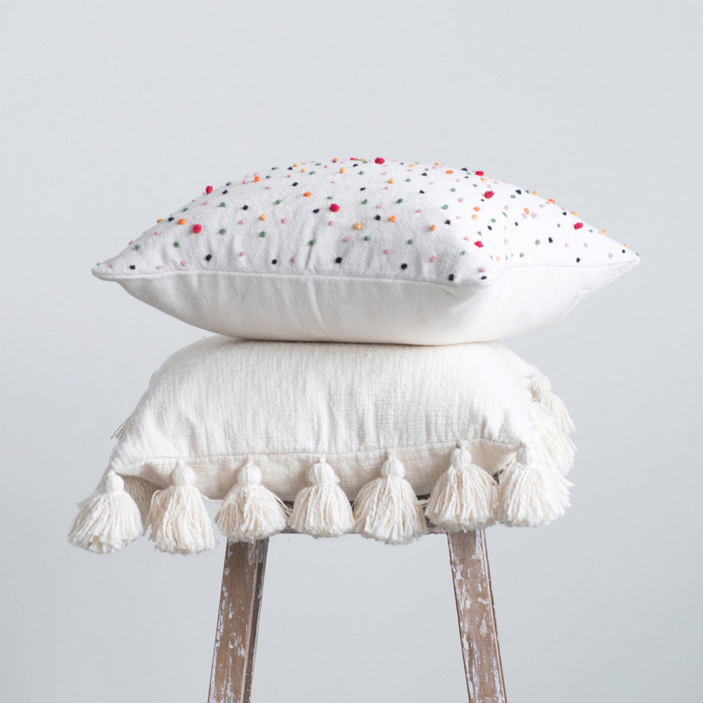 Woven Cotton Slub Pillow w/ Tassels